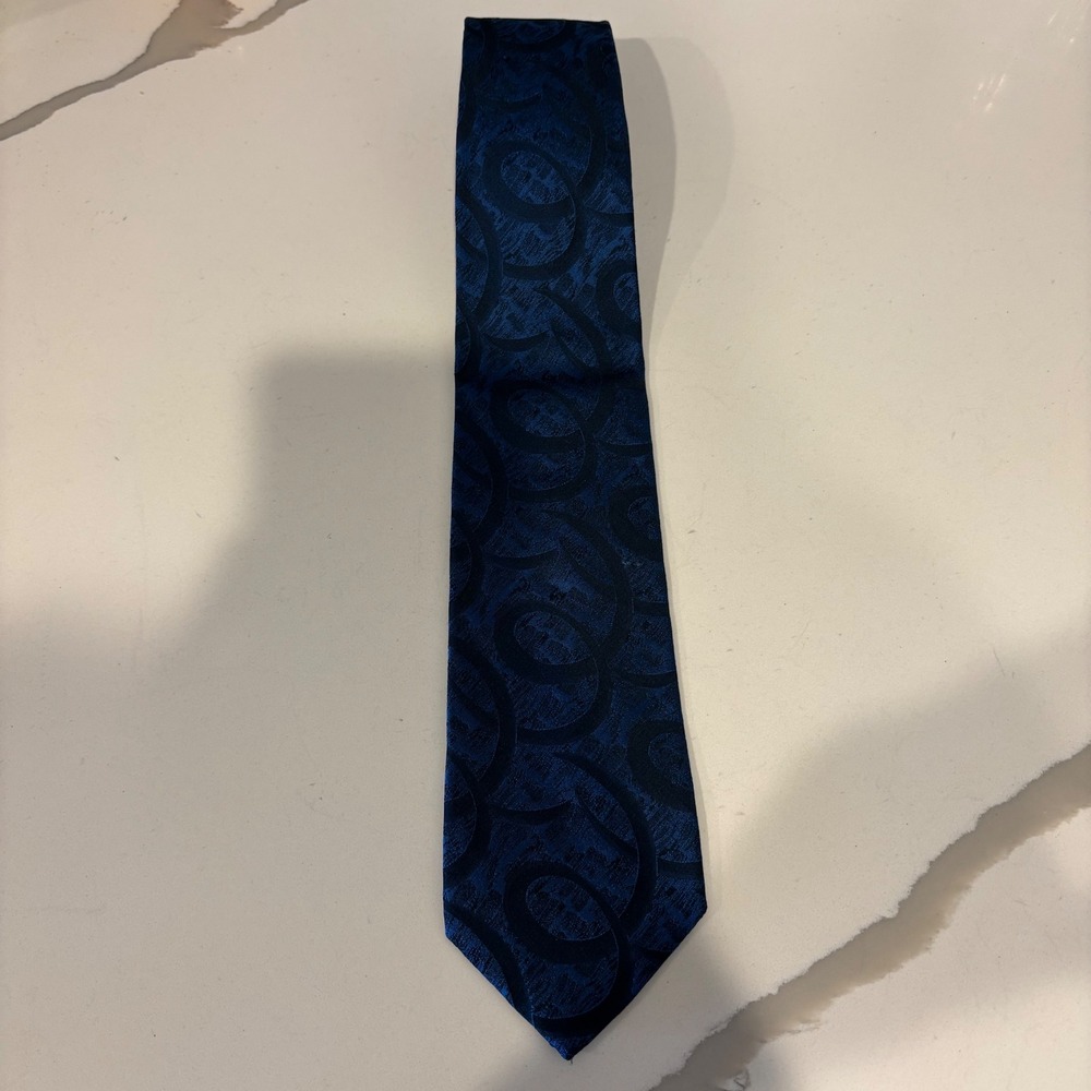 Andrew Fezza Mens Silk Necktie Blue Tonal Paisley Swirl Pattern Formal Business